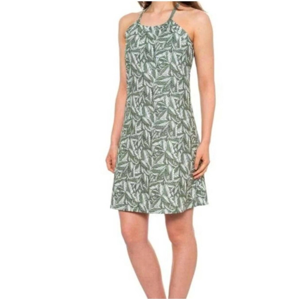 Eddie Bauer Leaf Print Outdoor Summer Tropical Halter Dress Size L